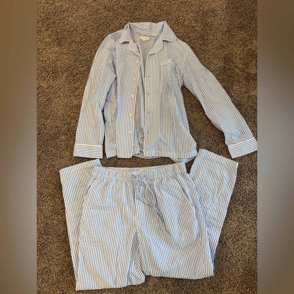 J. Crew Light Blue and White Striped Pajama Set